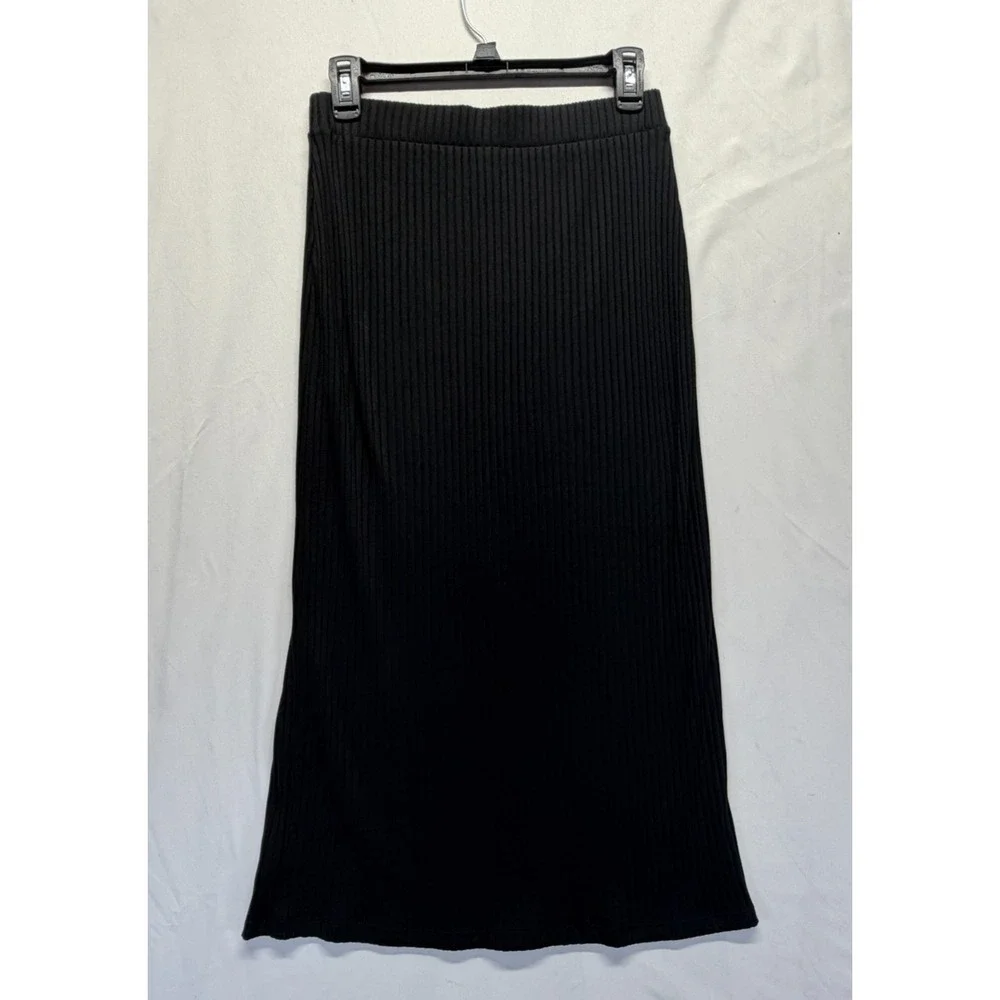Old Navy Straight &‎ Pencil Fitted Ribbed Knit Midi Skirt Womens S Black Stretch